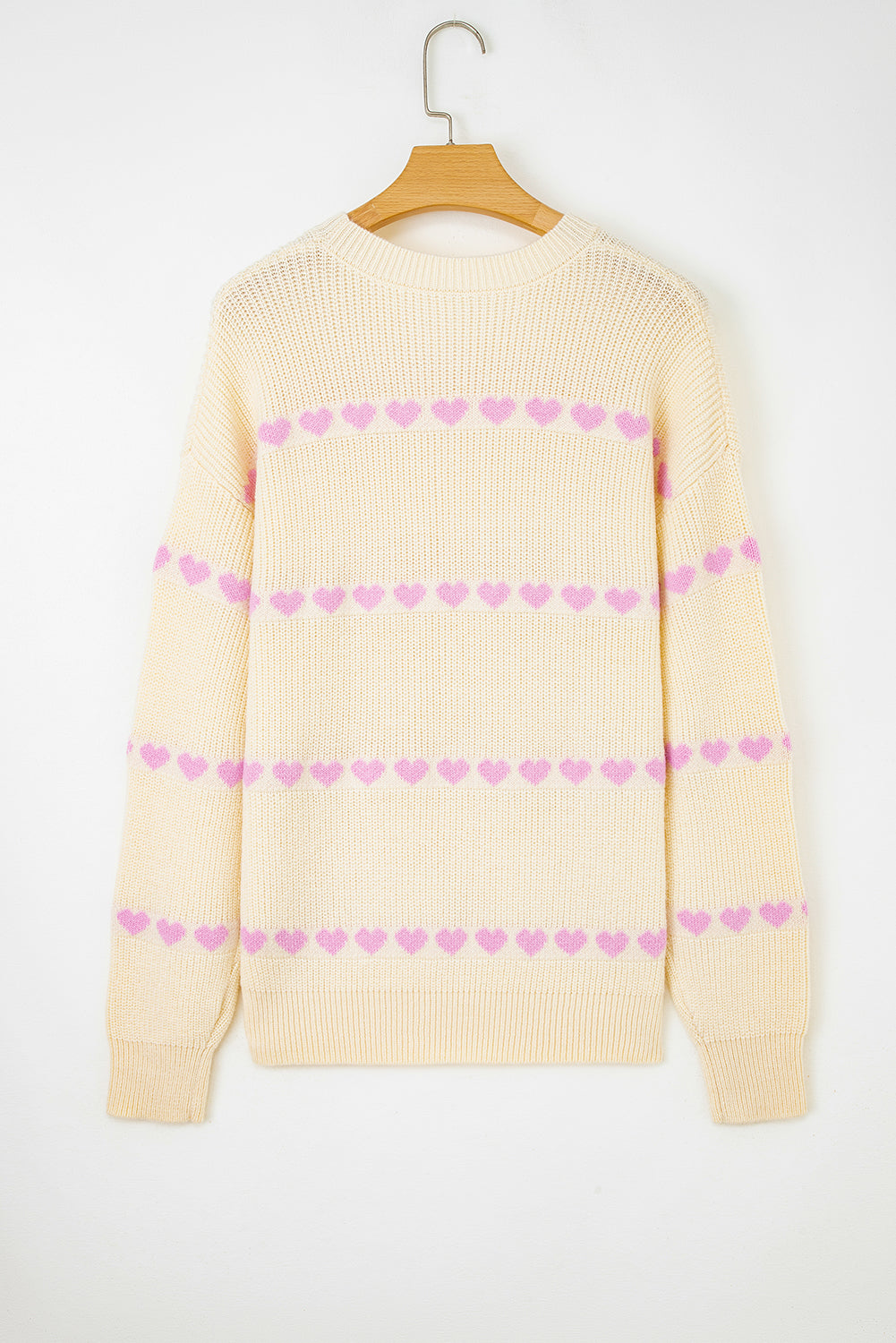 Valentine Heart Ribbed Knit Crewneck Sweater
