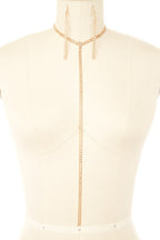 Rhinestone Long Drop Necklace Set