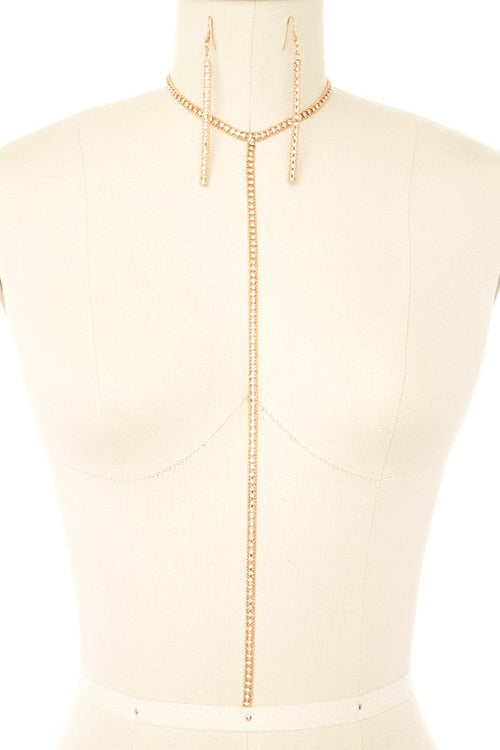 Rhinestone Long Drop Necklace Set