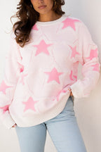Star Ribbed Trim Drop Shoulder Oversized Sweater