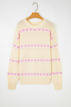 Valentine Heart Ribbed Knit Crewneck Sweater