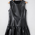 Black Faux Leather Ruffle Hem Sleeveless Mini Dress