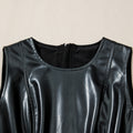 Black Faux Leather Ruffle Hem Sleeveless Mini Dress