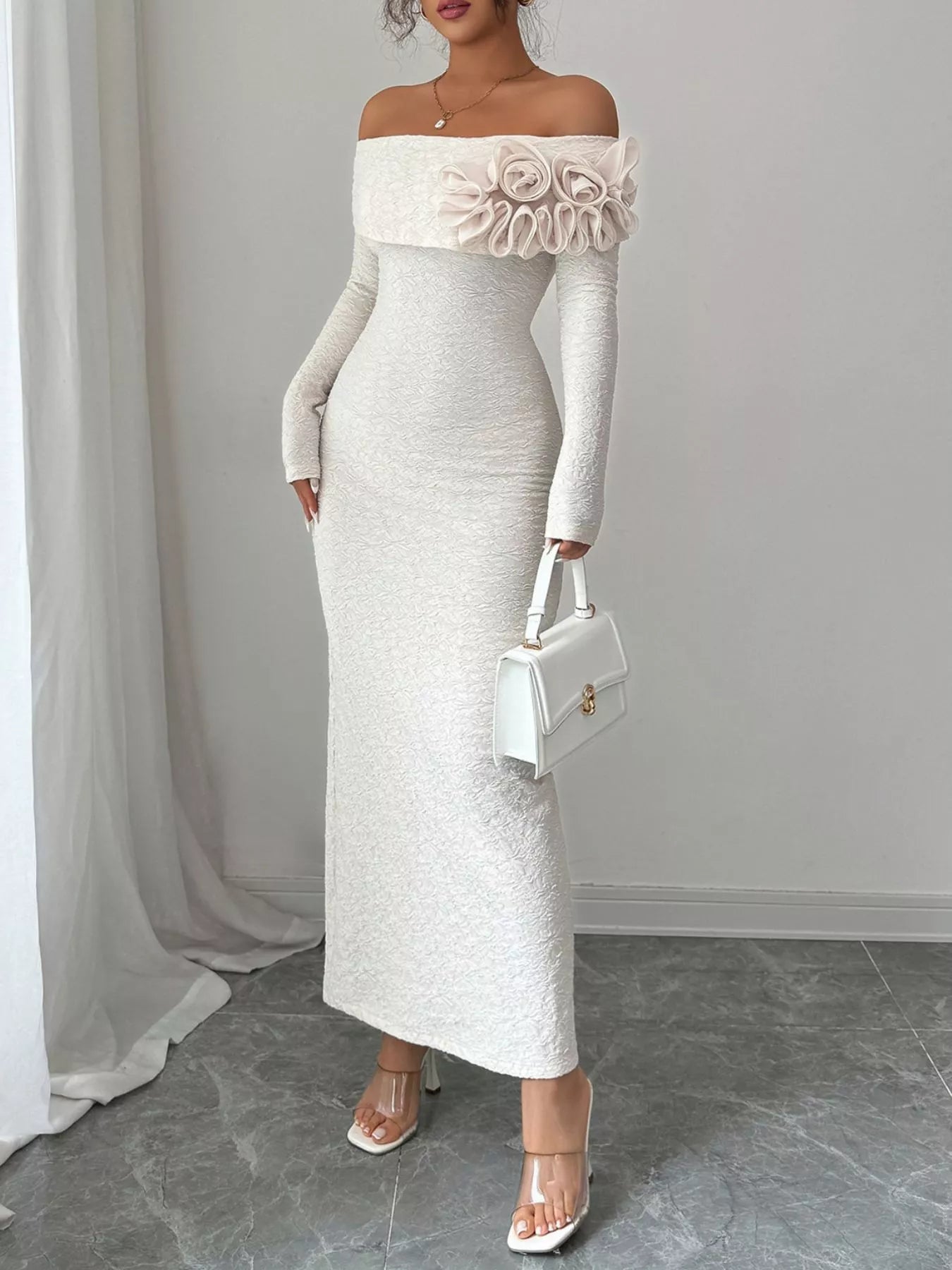 Flower Off-Shoulder : Maxi Dress