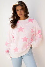 Star Ribbed Trim Drop Shoulder Oversized Sweater