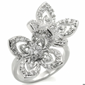 0W336 - Rhodium Brass Ring with AAA Grade CZ  in Clear