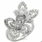 0W336 - Rhodium Brass Ring with AAA Grade CZ  in Clear