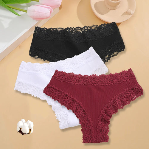 3PCS/Set Women Sexy Lace Panties Cotton Seamless Brazilian Panties
