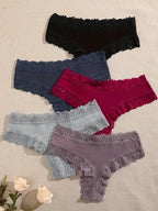 5Pcs/set Women Cotton Panties Floral Lace Intimate Underwear Trendy