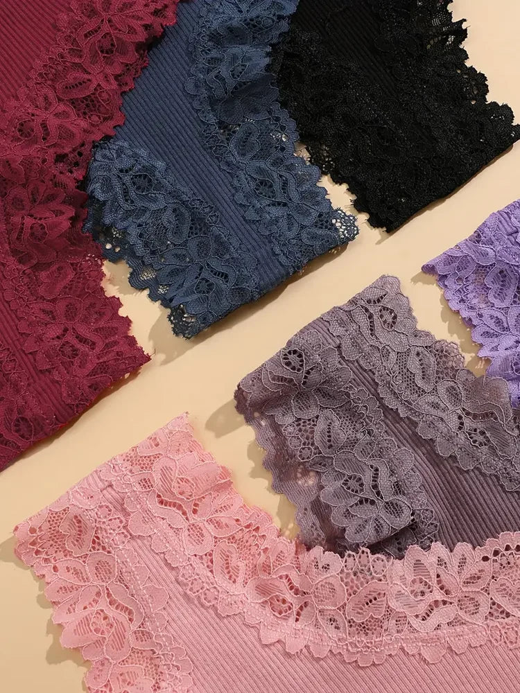 5Pcs/set Women Cotton Panties Floral Lace Intimate Underwear Trendy