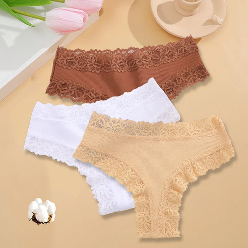3PCS/Set Women Sexy Lace Panties Cotton Seamless Brazilian Panties