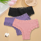 3PCS/Set Women Sexy Lace Panties Cotton Seamless Brazilian Panties