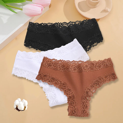 3PCS/Set Women Sexy Lace Panties Cotton Seamless Brazilian Panties