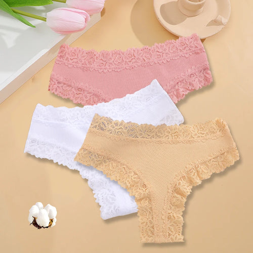 3PCS/Set Women Sexy Lace Panties Cotton Seamless Brazilian Panties
