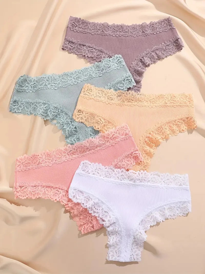 5Pcs/set Women Cotton Panties Floral Lace Intimate Underwear Trendy
