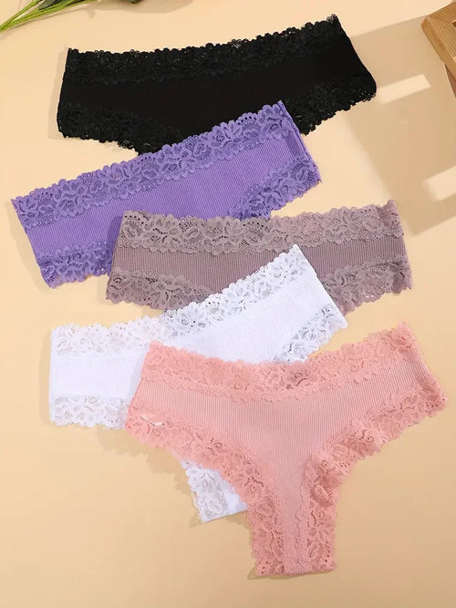5Pcs/set Women Cotton Panties Floral Lace Intimate Underwear Trendy