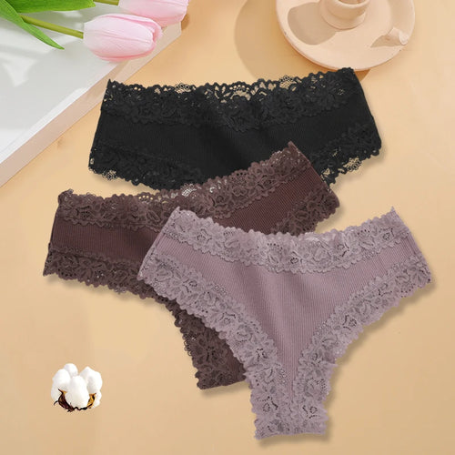 3PCS/Set Women Sexy Lace Panties Cotton Seamless Brazilian Panties