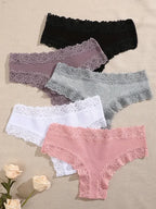 5Pcs/set Women Cotton Panties Floral Lace Intimate Underwear Trendy