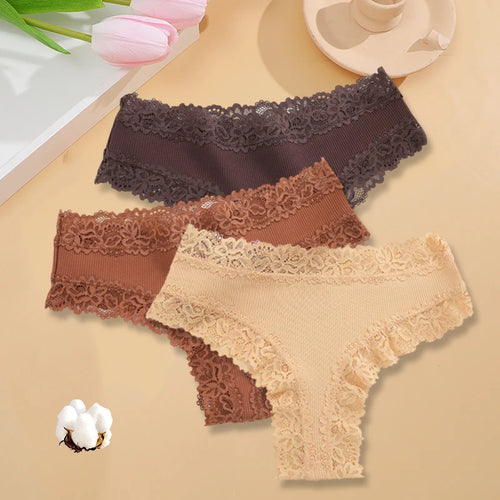 3PCS/Set Women Sexy Lace Panties Cotton Seamless Brazilian Panties