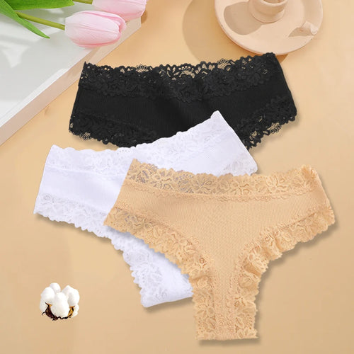3PCS/Set Women Sexy Lace Panties Cotton Seamless Brazilian Panties