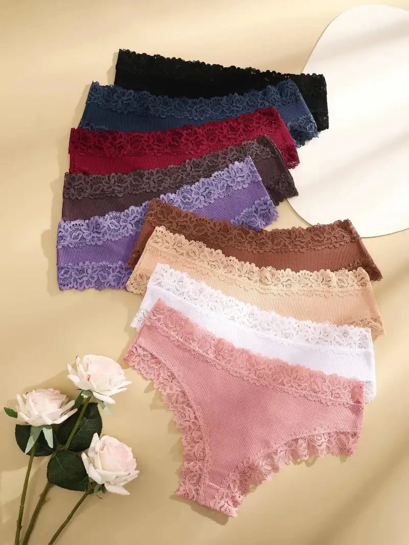 5Pcs/set Women Cotton Panties Floral Lace Intimate Underwear Trendy