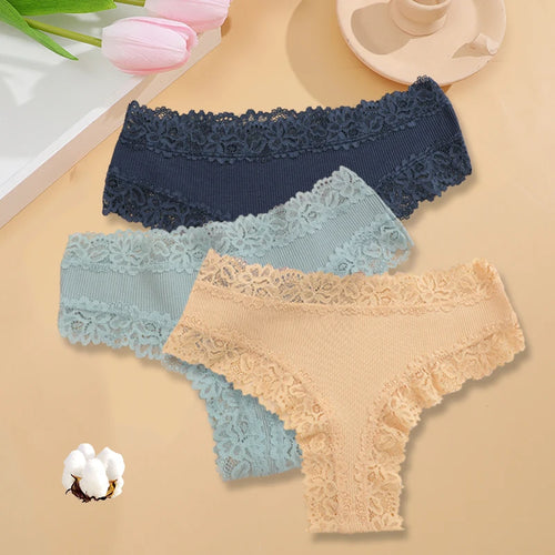 3PCS/Set Women Sexy Lace Panties Cotton Seamless Brazilian Panties