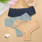 3PCS/Set Women Sexy Lace Panties Cotton Seamless Brazilian Panties