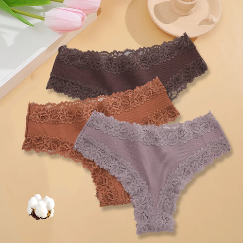 3PCS/Set Women Sexy Lace Panties Cotton Seamless Brazilian Panties
