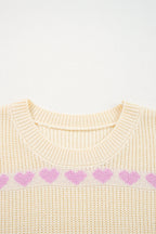 Valentine Heart Ribbed Knit Crewneck Sweater