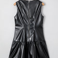 Black Faux Leather Ruffle Hem Sleeveless Mini Dress