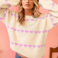 Valentine Heart Ribbed Knit Crewneck Sweater