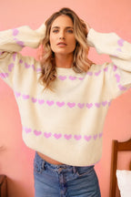 Valentine Heart Ribbed Knit Crewneck Sweater