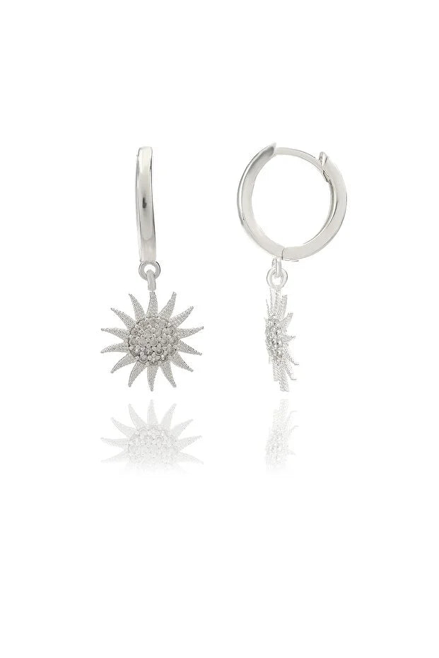 Silver Plated Sun Earrings with White Zircon Stone