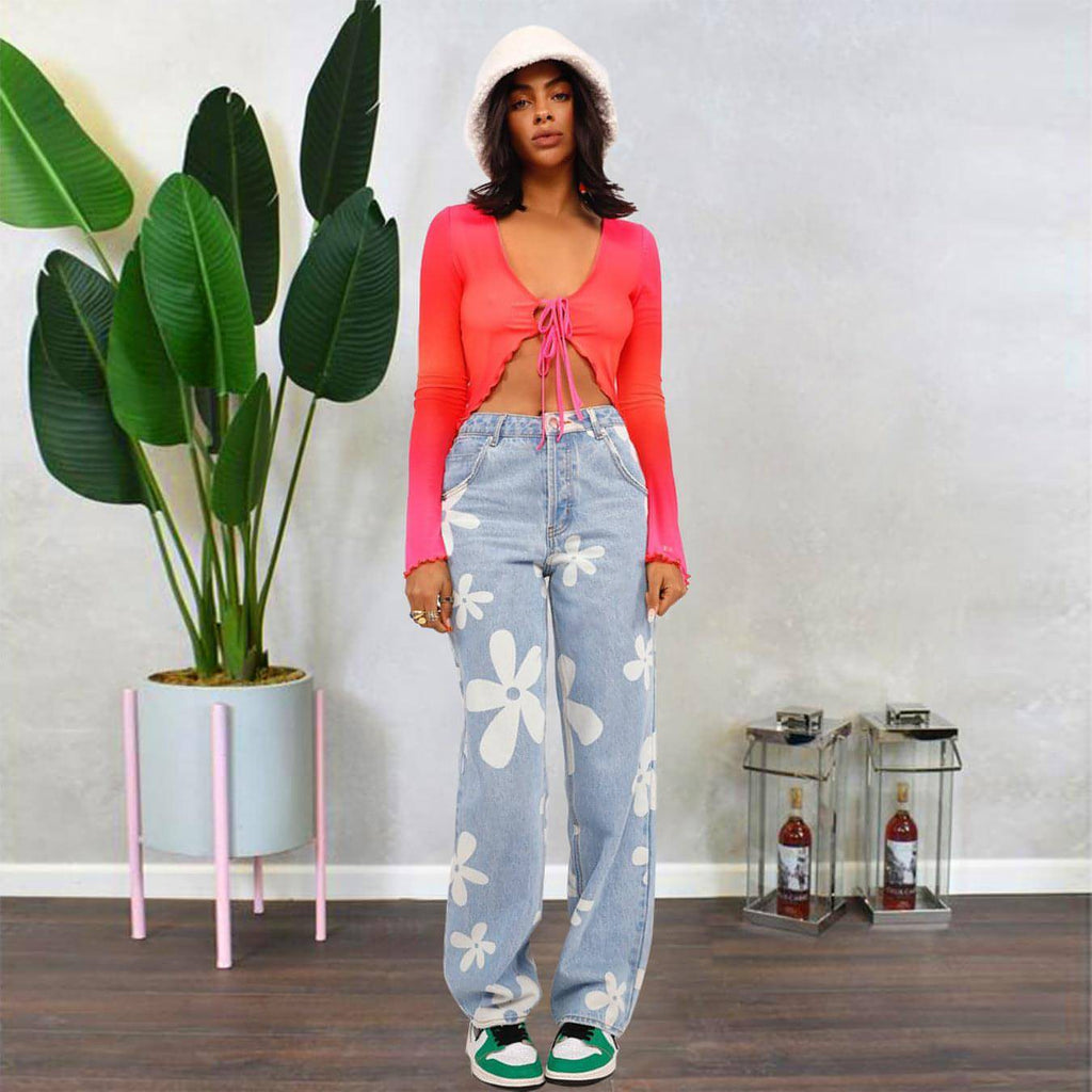 DenimDare™ Women's Simple Printed Straight Jeans